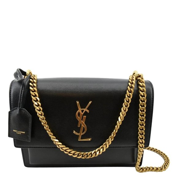 Yves Saint Laurent Handbags - YVES SAINT LAURENT  Monogram Sunset Medium Leather Shoulder Bag Black